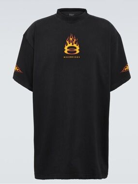 Balenciaga Oversized Flame Logo T-Shirt Black Men’s 5/XXL